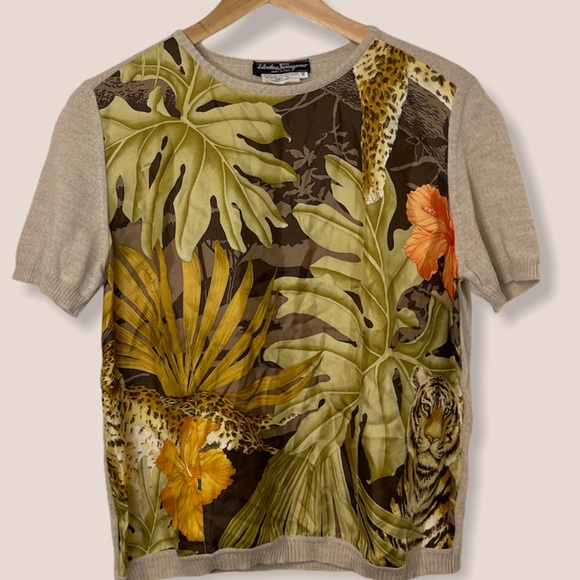 Rare SALVATORE FERRAGAMO silk short sleeve top M - Picture 3 of 13
